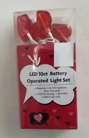 Red Hearts LED Fairy String Lights Battery Operated 3 ft. 10 Hearts Per String