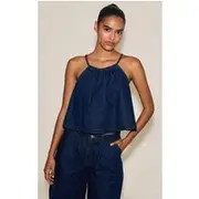 Indigo Floaty Sleeveless Denim Top, Indigo
