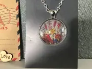 Silver Plated Aus Post Stamp Art Floral Pendant Necklace Australian Hand Made