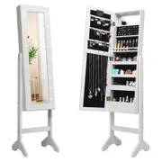 Costway Mirror Jewellery Cabinet Makeup Cosmetics Storage Wooden Jewelry Organiser Box Full Length White