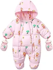 [CUATINTUO] Baby Snowsuit Romper Fleece Lined Outwear Winter Warm Outfit for 6-24 Months