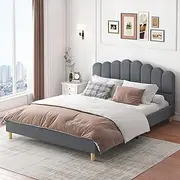 ALFORDSON Bed Frame Base Double Size Tania Series with Bed Head, Mattress Topper Platform Foundation with Linen Fabric Upholstery for Bedroom, Fabric Grey