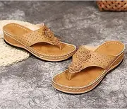 [HHZYT] Womens Flip Flops Ladies Comfortable Walking Thong Sandals with Arch Support Summer Slip on Slippers Slip on Indoor Outdoor Beach Shoes,Brown,US12/EU43