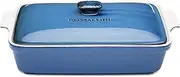 [ROSSALLINI] Stoneware Casserole Dish Bakeware Set with Lid, Covered Rectangular Dinnerware, Extra Large 4.23 Quart, 13 by 9 Inch, Blu Indaco [Reactive Blue]