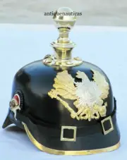 Prussian Helmet Eagle German Leather Pickelhaube Helmet With Brass Chinstrap