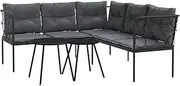 vidaXL Garden Sofa Set with Cushions - Black Steel & Textilene Fabric for Patio, Terrace or Garden - L-Shaped Sofa, Two Tables, Multiple Cushions, UV & Water Resistant, Removable Covers