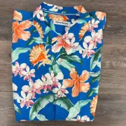 Tommy Bahama Button Up Shirt Hawaiian Garden Key Floral Silk Coolmax Tropical L