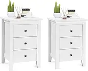 Giantex 2PCS End Side Table, Nightstand w/ 3 Drawers, Modern Bedside Cabinet, Wooden End Table w/Sturdy Structure, Accent Table w/Solid Wood Legs, Bedside Table Sofa Side Table for Bedroom Living Room