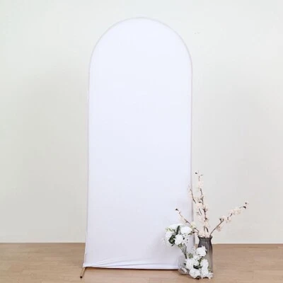 6 ft WHITE Matte Fitted Spandex Round Top Arch Backdrop STAND COVER Party