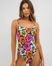 [Rip Curl] Rip Curl Women's Hibiscus Heat Cheeky One Piece Bathing Suit Size Large L Multicolor