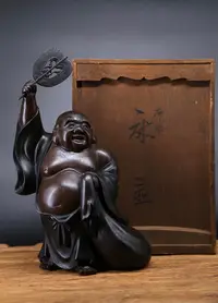 在飛比找Yahoo!奇摩拍賣優惠-【二手】日本回流銅彌勒佛立像，銅彌勒佛像，持扇彌勒佛，日本回