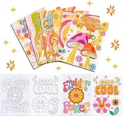 12 Pcs Bulk Boho Rainbow Hippie Bus Retro Flowers Coloring Books Boho Rainbow Party Favors Hippie Bus Bulk Mini Coloring Books Bulk for Kids DIY Art Drawing Activity Book Set