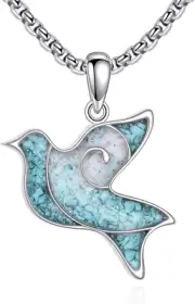 Turquoise Dove Necklace Sterling Silver Peace Bird Pendant Gifts for Women Men