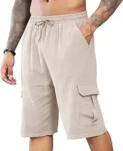 [PHJTOMK] Mens Casual Loose Fit Athletic Short Stretch Elastic Walking ShortsBig Tall Over Sized Solid Cotton Sport Shorts