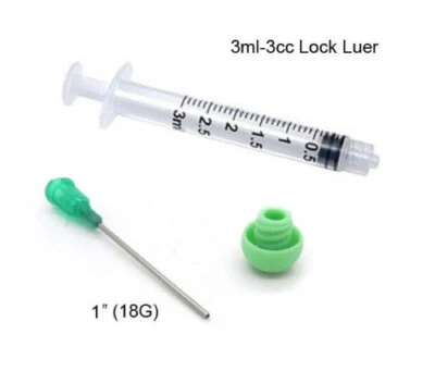 3cc 3ml dispensing syringe 18 gauge Blunt, lock luer GREEN cap 1 inch - 5 sets