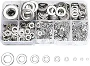 cSeao 9 Sizes 800pcs M2 M2.5 M3 M4 M5 M6 M8 M10 M12 Flat Washers Assortment Kit, Flat Gasket, Fender Lock Washers, 304 Stainless Steel