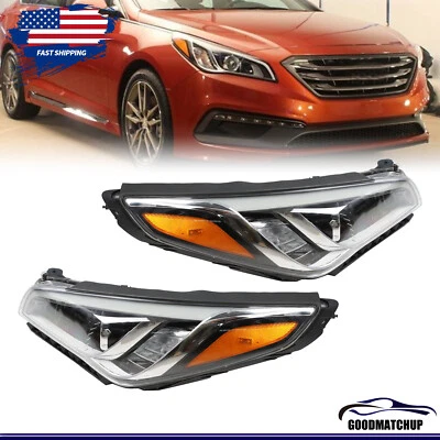 Pair For 2015 2016 2017 Hyundai Sonata Headlights Driver Passenger W/O LED (for: Hyundai)