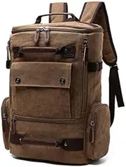 Canvas Travel Backpack for Men Large Laptop Backpack Fit 15 inch Carry-on Convertible Shoulder Rucksack coffee