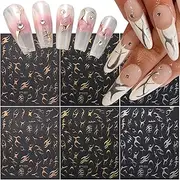 Gold Nail Art Stickers 3D Metal Silver Fish Bone Nail Decals Holographic Stripe Line Graffiti Design Champagne Gold Irregular Geometry Bronzing Nail Supplies Manicure French Nail Art Decoration 6 Pcs