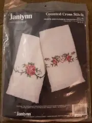JANLYNN Counted CrossStitch Kit HEARTS & FLOWERS FINGERTIP TOWELS Set/2 #231-50