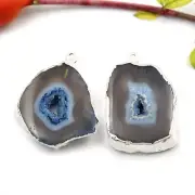 Agate Slice Window Geode Druzy Silver Electroplated Connector Make Earrings Her