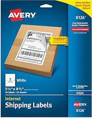 Avery Printable Shipping Labels, 5.5" x 8.5", White, 50 Blank Mailing Labels (8126)