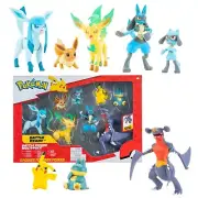 Pokemon Battle Figure 8 Pcs Gift Set Pikachu Eevee Lucario Garchomp Statue Toy