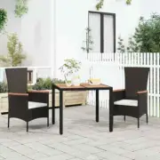 Garden Table with Wooden Top Black Wicker Rattan Solid Wood Acacia Timber