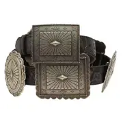 A1531801 Ariat Women's Black Leather Belt w/Large Rectangle Silver Conchos NEW