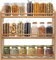 Bamboo Spice Rack, Seasoning Jars Rack Shelf Spice 3 Tier Counter Top