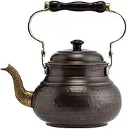 DEMMEX 1mm Thick Hammered Copper Tea Pot Kettle Stovetop Teapot, 1.6-Quart, Antiqued Copper