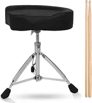 Portable Foldable Drum Throne Height Adjustable Double Braced Tripod Legs Ideal for Keyboard and Guitar Players Black