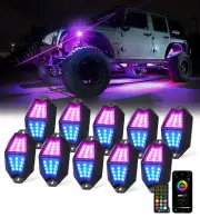 10 Pods RGBW LED Rock Lights Underglow Neon Light Kit w/Bluetooth Remote Control
