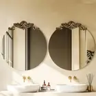 Antique Baroque Circle Mirror Ornate Wall Hanging Mirror w/ Embossed 3D Patterns
