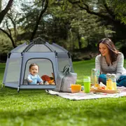 FIN Large Baby Playpen Portable Baby Beach Tent Pop Up Toddler Playpen with Canopy