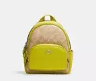 COACH NWT Mini Court Backpack In Signature Canvas Light Khaki/Key Lime Green