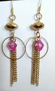 unique Pink bead golden tassel earrings jewellery (T2)