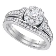 14k White Gold Round Diamond Bridal Wedding Ring Set 7/8 Cttw