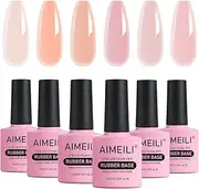 AIMEILI Rubber Base Color Gel, Correcting Coating with Enhanced Adhesion Gel Led UV Soak Off Structure/Strengthen Gel Polish Set Of 6pcs X 10ml