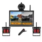2x Wireless Reversing Cameras 18 IR Metal Case 5" Split 2 Screen Monitor 30-50m