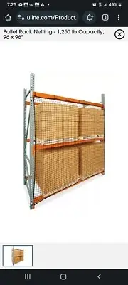 ULINE Pallet Rack Safety Netting Black- 96"×96" #1250 H-3918