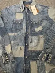 RRL RALPH LAUREN Patchwork Denim Shirt Jacket Indigo Multicolor Size: M Men