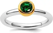 [JewelryWeb] 925 Sterling Silver Bezel Polished Stackable With Gold PlatedCreated Emerald Ring Size 10-Stackable-Ring for Women
