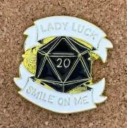 Lady Luck Smile On Me Pin - Black D20 Dice Pin - DnD, D&D, Dungeons and Dragons