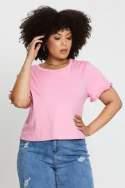 Pink Short Frill Sleeve Pink T-shirt