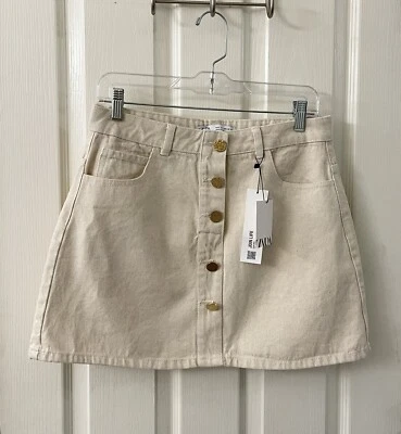 NEW Zara Women button up off white/ivory skirt Size L