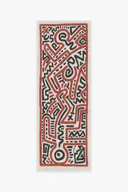 75' x 215' | Machine Washable Runner Rug | Kid & Pet Friendly | Indoor Rug | Keith Haring Funny Gallery Ivory & Red | Ruggable