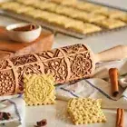 Square Grid Embossed Wooden Rolling Pin Solid Wood Patterned Roller Cookies