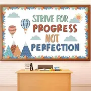 gisgfim Motivational Bulletin Board Strive for Progress Not Perfection Classroom Decoration Mountain Hot Air Balloon Cutouts for Back to School Classroom Chalkboard Door Nursery Wall Decoration