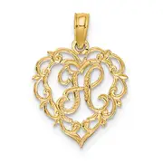 14K Yellow Gold 14Ky Heart Script Letter H Initial Charm